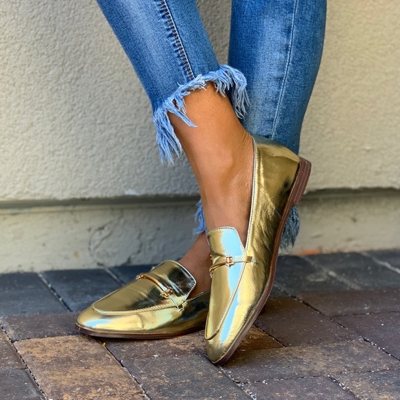 Gold Bar Hardware Slip On Boyfriend Loafers - Picture 5 of 8